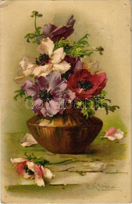 1917 Flowers. G.O.M. 1818. s: C. Klein + 'M. kir. 307. honvéd gyalogezred' (lyukak / pinholes)