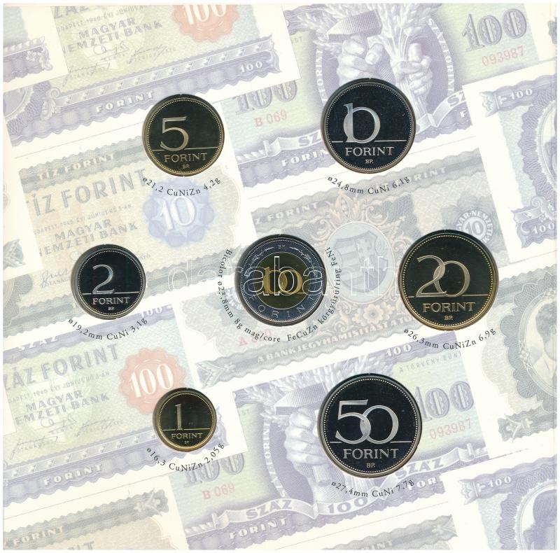 2006. 1Ft-100Ft (7xklf) forgalmi sor szettben + 1946. 1Ft Ag 'Hatvanéves a Forint' utánveret proof kivitelben T:PP halvány patina Adamo FO38.1 - Image 4