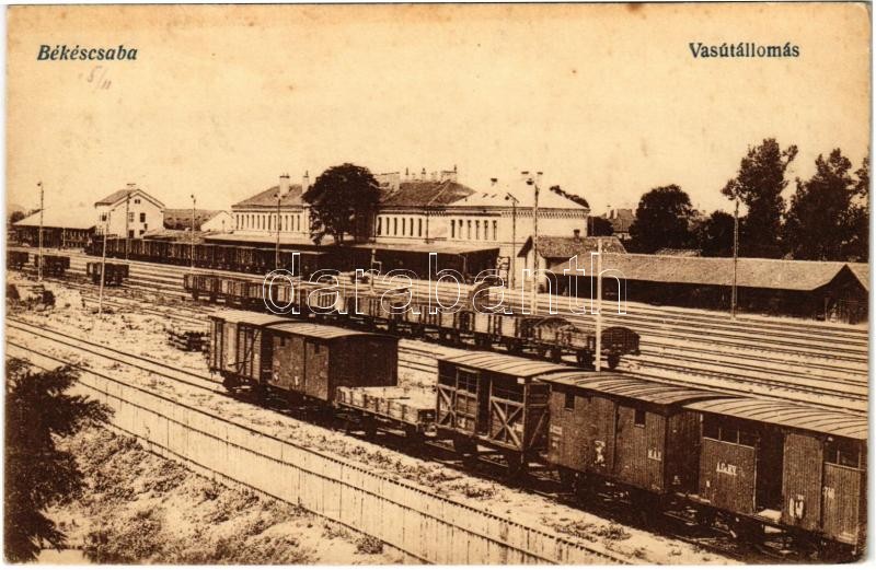 Békéscsaba, Vasútállomás, vonat. Vasúti levelezőlapárusítás 204. (fl)