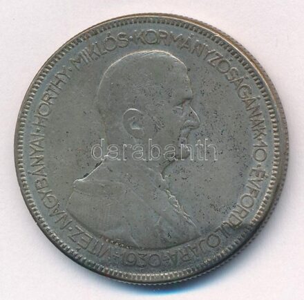 1930. 5P Ag 'Horthy jobbra' T:3 patina Adamo P8