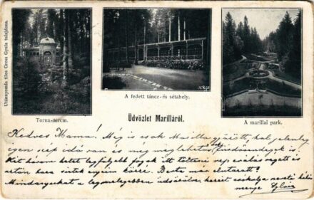 1901 Marilla, Marila; Tornaterem, fedett tánc és sétahely, park. Gross Gyula kiadása / gym hall, dancefloor, park (kopott sarkak / worn corners)