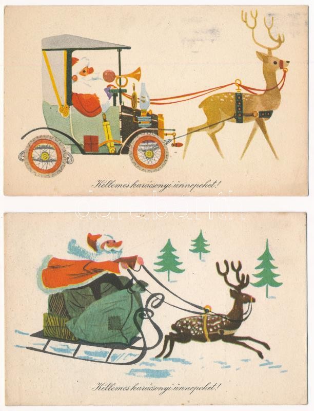 9 db MODERN magyar grafikai motívum képeslap: Mikulás / 9 modern Hungarian graphic motive postcards: Saint Nicholas - Image 2