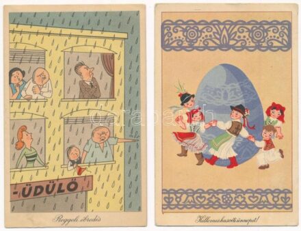 5 db MODERN magyar grafikai motívum képeslap / 5 modern Hungarian graphic motive postcards