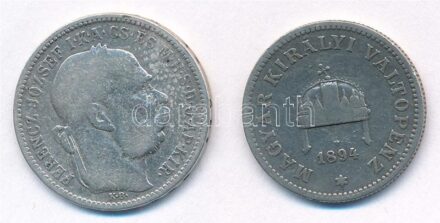 1894KB 20f Cu-Ni + 1K Ag 'Ferenc József' T:3 Adamo K4, K5