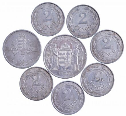 1941-1943. 2P Al (6db, 3xklf) + 1943. 5P Al 'Horthy Miklós születésének 75. évfordulója' + 1945. 5P Al 'Parlament' T:2-3
