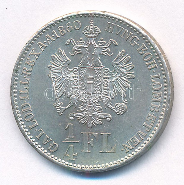 1860B 1/4Fl Ag 'Ferenc József' T:2 patina, kis ph, kis karc Adamo M12 - Image 2