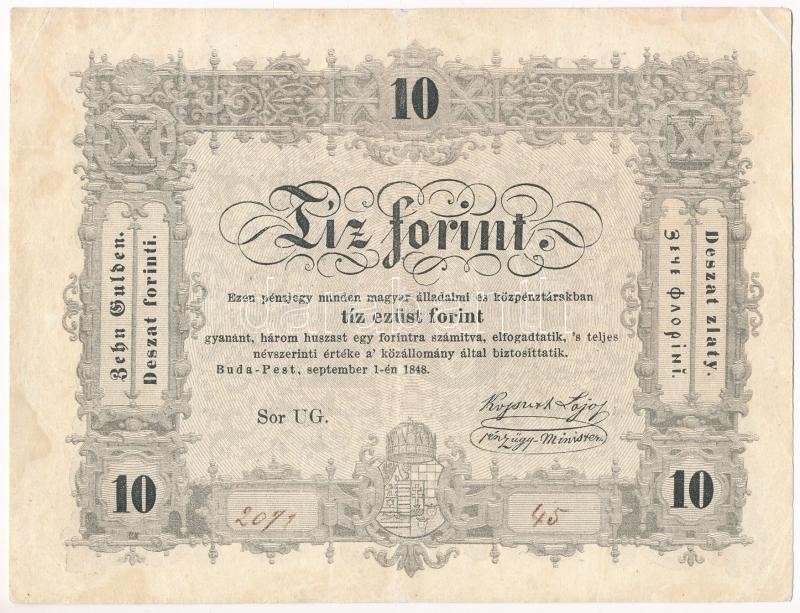 1848. 10Ft 'Kossuth bankó' 'UG 2071 45' T:III Adamo G111