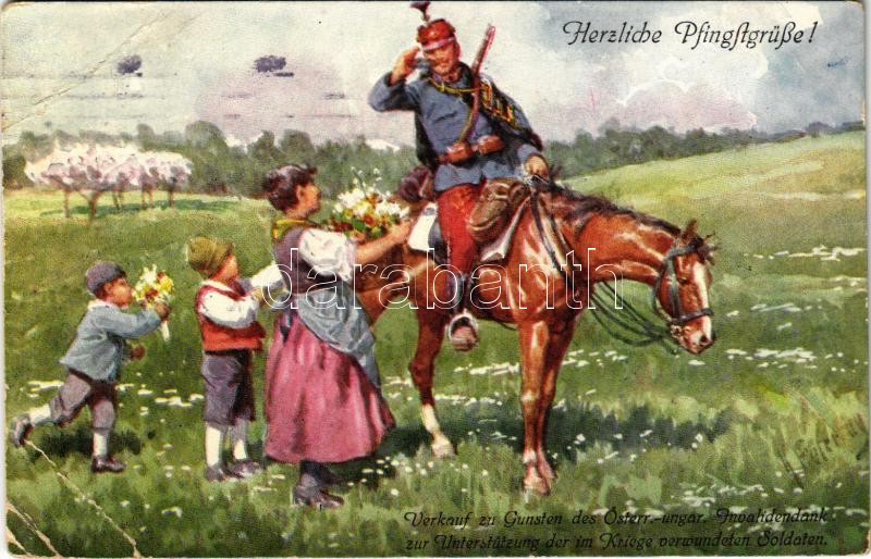 Herzliche Pfingstgrüße! / WWI Austro-Hungarian K.u.K. military art postcard with Pentecost greeting. B.K.W.I. 4699-1. s: K. Feiertag (EB)