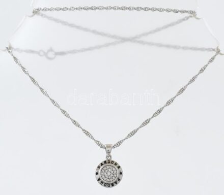 Ezüst(Ag) csavart nyaklánc, jelzett, Pandora jelzésű medállal, h: 38 cm, bruttó: 2,9 g