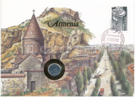 Örményország 1994. 10l Al felbélyegzett borítékban, bélyegzéssel, német nyelvű tájékoztatóval T:1 kis patina Armenia 1994. 10 Luma Al in envelope with stamp, cancellation and a prospectus in german C:UNC small patina