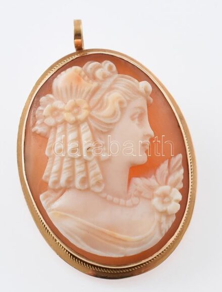 Arany (Au) 14 K kámea medál/bross, jelzett, 3×2,5 cm, bruttó: 5,94 g