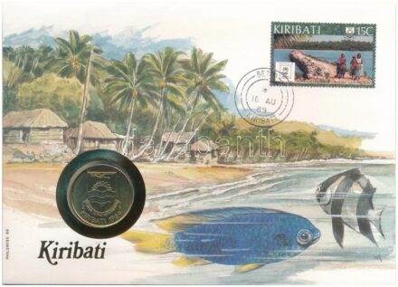 Kiribati 1989. 2$ 'A függetlenség 10. évfordulója' forgalmi emlékérme felbélyegzett borítékban, bélyegzéssel, német nyelvű tájékoztatóval T:1- patina, karc Kiribati 1989. 2 Dollars '10th Anniversary of Independence' circulating