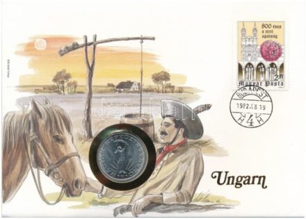 Magyarország 1980. 10Ft Ni felbélyegzett borítékban, bélyegzéssel, német nyelvű tájékoztatóval T:1- patina, karc Hungary 1980. 10 Forint Ni in envelope with stamp, cancellation and a prospectus in german C:AU patina, scratch