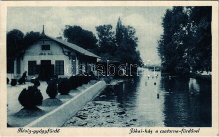 1928 Hévíz, Jókai-ház a csatornafürdővel, fürdőzők