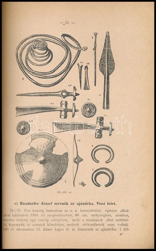 Jósa András: Szabolcsvármegyei Muzeum ős- és középkori tárgyainak ismertetése. Nyíregyháza, 1899., Piringer J.-ny., 70+1 p. Kiadói papírkötés, sérült, leszakadt elülső borítóval. - Image 2