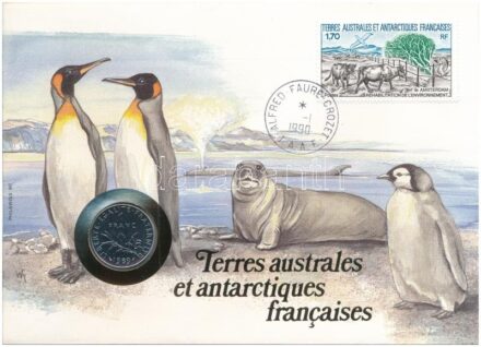 Francia Déli és Antarktiszi területek felbélyegzett borítékban, bélyegzéssel, német nyelvű tájékoztatóval, benne Franciaország 1989. 1Fr Ni T:1- French Southern and Antarctic Lands in envelope with stamp, cancellation and a