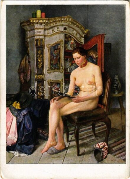 Eitelkeit. München, Haus der Deutschen Kunst / Erotic nude lady art postcard s: Sepp Hilz (EB)