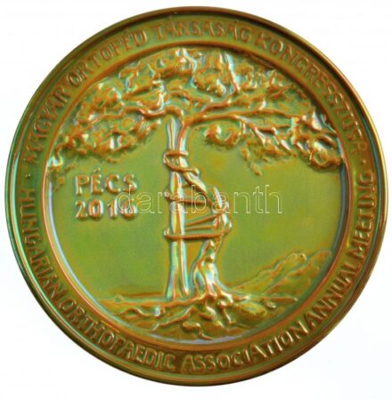 2016. 'Magyar Ortopéd Társaság Kongresszusa - Hungarian Ortopaedic Association Annual Meeting' eozin mázas, jelzett Zsolnay kerámia plakett, eredeti tokban (158mm) T:1-