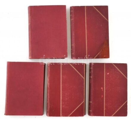 Az Izraelita Magyar Irodalmi Társulat évkönyvei 5 kötet, 1906, 1907, 1908, 1909., 1910. Szerk.: Bánóczi József. Bp., 1906-1910.,Izraelita Magyar Irodalmi Társulat, 394; 407; 450; 454; 440 p. Átkötött egészvászon-kötések, és kiadói