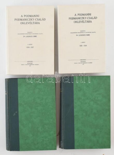 A podmanini Podmaniczky-család oklevéltára. I-IV. köt. (Két különböző, régi és modern kiadásban). Közzétette, családtörténeti bevezetéssel és jegyzetekkel ellátta: Dr. Lukinich Imre. I. köt.: 1351-1510. II. köt.: 1510-1537.