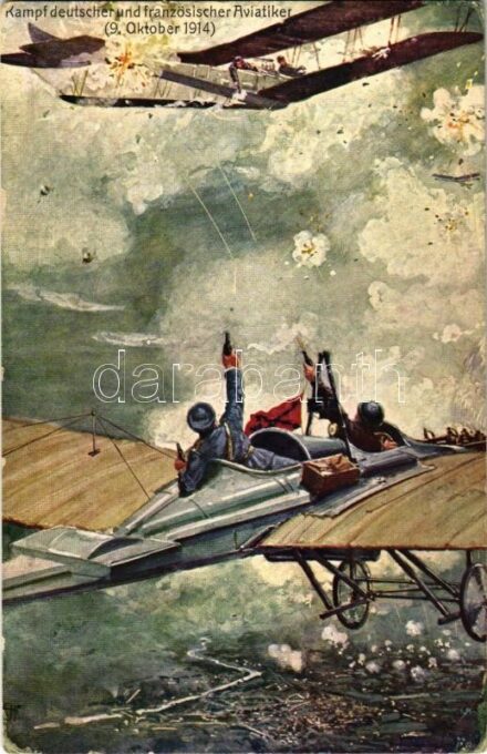 1916 Kampf deutscher und französischer Aviatiker (9. Oktober 1914) / WWI Austro-Hungarian K.u.K. military art postcard, battle between German and French aviators. Offizielle Postkarte für das Rote Kreuz, Kriegsfürsorgeamt und Kriegshilfsbüro