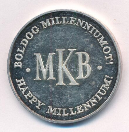 Lebó Ferenc (1960-) 2000. 'MKB - Boldog Millenniumot / Búcsú a '900-as évektől' Ag emlékérem (31,39g/0.999/42,5mm) T:2 (eredetileg PP) patina
