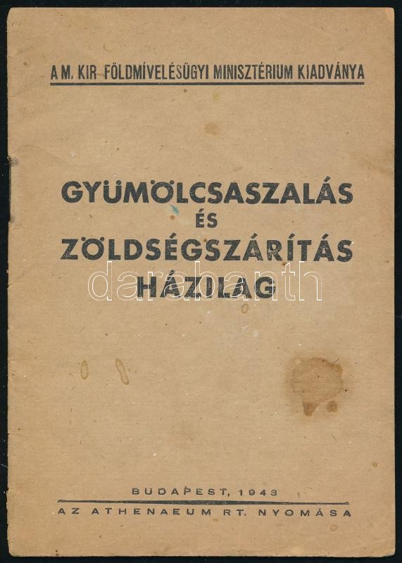 Gyümölcsaszalás és zöldségszárítás házilag. Bp., 1943, Athenaeum. Kiadói papírkötés, kissé kopottas állapotban.
