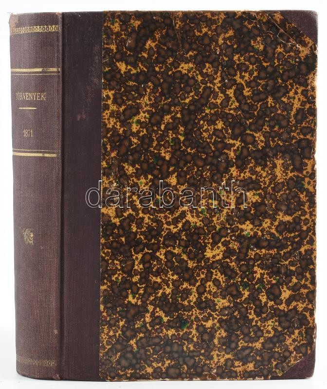 Az 1871-ik évi törvények gyűjteménye. Hivatalos kiadás. Pest, 1872., Ráth Mór, VI+734 p. Átkötött félvászon-kötés, kissé kopott borítóval. - Image 2