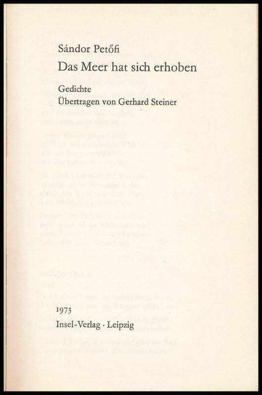 Petőfi, Sándor: Das Meer hat sich erhoben. Leipzig, 1973, Insel-Verlag. Kiadói kartonált kötés, gerince kopott. - Image 2