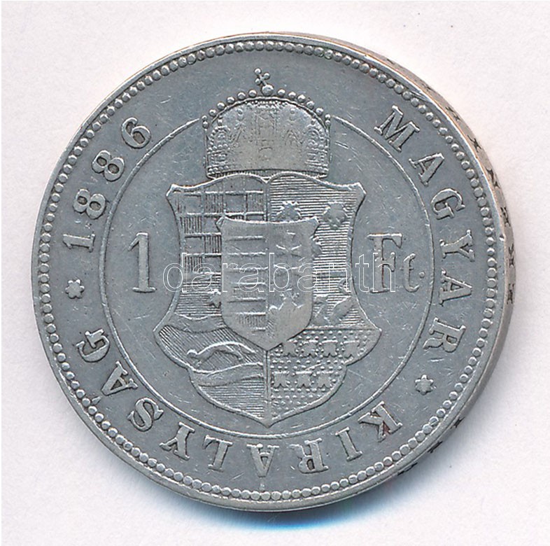 1886KB 1Ft Ag 'Ferenc József / Barokk címer' T:2- patina, kis ph Hungary 1886KB 1 Forint Ag 'Franz Joseph' C:VF patina, small edge error Adamo M15 - Image 2