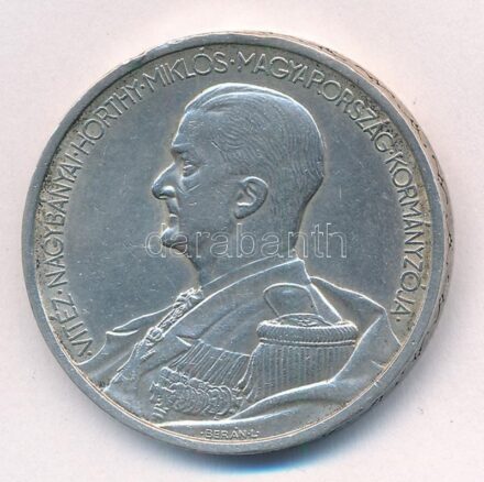 1939. 5P Ag 'Horthy balra' T:1- patina, ph, kis karc Adamo P8.2