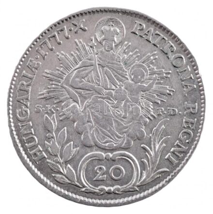 1777B/SK-PD 20kr Ag 'Mária Terézia' (6,58g) T:2,2- karc Hungary 1777B/SK-PD 20 Kreuzer Ag 'Maria Theresia' (6,58g) C:XF,VF scratches Huszár: 1702., Unger III.: 1242