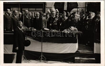 1940 Szatmárnémeti, Satu Mare; bevonulás, Horthy Miklós, Teleki Pál, Hóman Bálint, Reményi-Schneller Lajos, Teleki Mihály, vitéz Bartha Károly, Werth Henrik, vitéz Koós Miklós tábornok, vitéz Keresztes-Fischer Lajos / entry of the