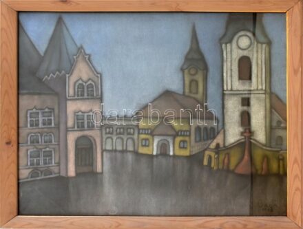 Bagi Béla (?-2007): Kecskemét főtér. Pasztell, papír. Jelezve jobbra lent. Üvegezett fakeretben. 50x65 cm.
