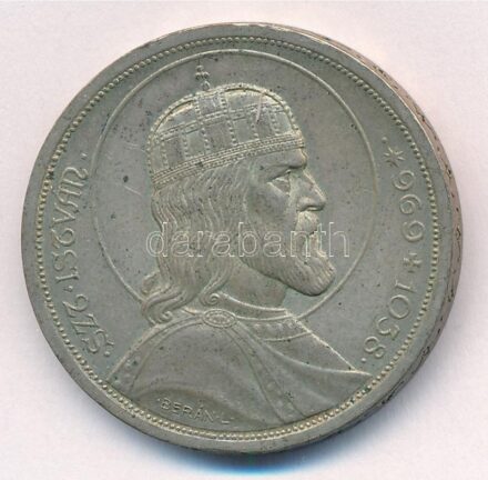 1938. 5P Ag 'Szent István' T:2 patina Adamo P8.1