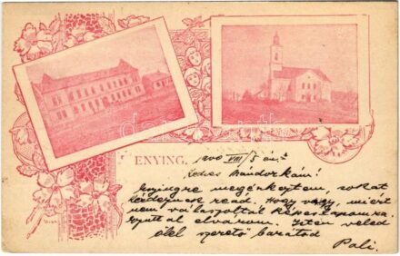 1900 Enying, Református templom, Járásbírósági palota. Art Nouveau, floral (EK)