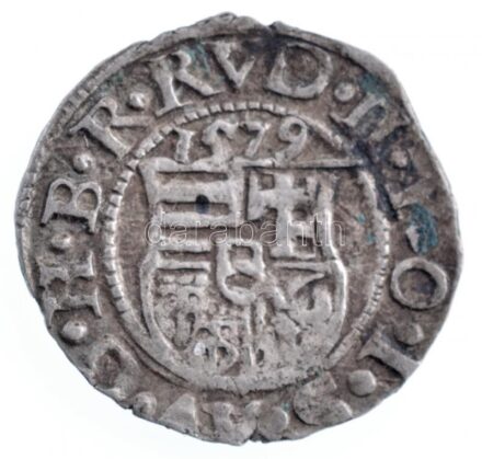 1579K-B Denár Ag 'Rudolf' (0,50g) T:2- patina Hungary 1579K-B Denar Ag 'Rudolf' (0,50g) C:VF patina Huszár: 1058.,Unger II.: 810.a