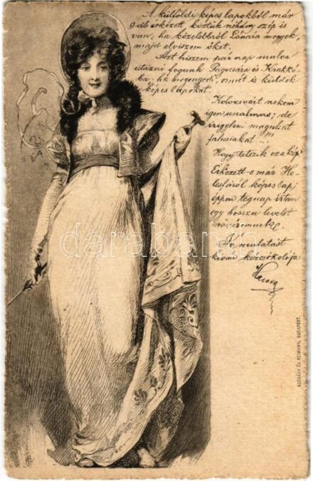 1900 Art Nouveau lady art postcard. Szénásy és Reimann