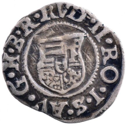 1588K-B Denár Ag 'Rudolf' (0,52g) T:2- patina Hungary 1588K-B Denar Ag 'Rudolf' (0,52g) C:VF patina Huszár: 1059.,Unger II.: 811.a