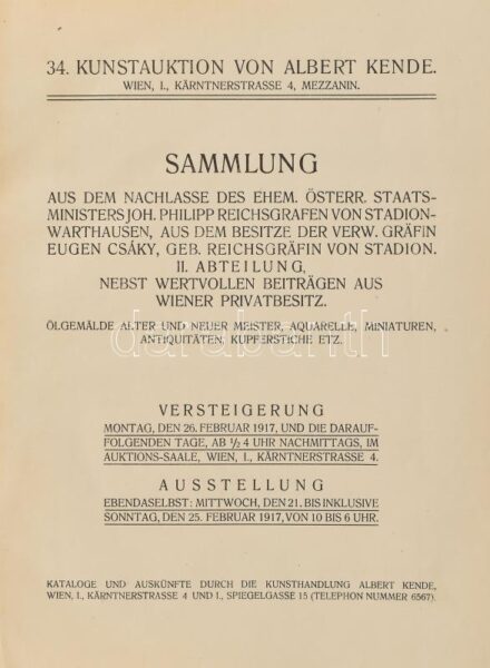 1917 Bécs Albert Kende művészeti aukció katalógusa egészvászon védőkötésben 72 oldal