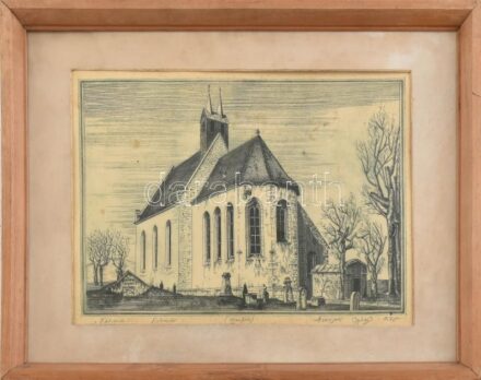 Aranyosi György (1944- ): Kálvária, Kolozsvár, 1975. Aquaforte, aquatinta, papír. Jelzett, paszpartuban, üvegezett fa keretben, 30x21 cm