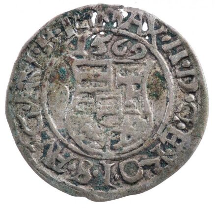 1569K-B Denár Ag 'Miksa' (0,36g) T:2- patina, lyuk Hungary 1569K-B Denar Ag 'Maximilian' (0,36g) C:VF patina, holed Huszár: 992.,Unger II.: 766.a