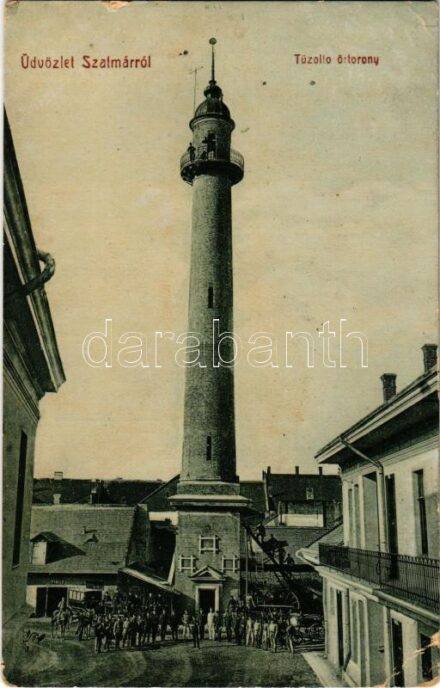 Szatmárnémeti, Satu Mare; Tűzoltó torony, istálló. Cseplák Bálint kiadása, Hollosi fényképész felvétele. W.L.? / fire tower, firefighters (Rb)