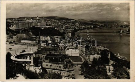 Budapest I. Tabán majdnem teljesen lebontva, Kilátás a Szent Gellért-hegyről, Hoser órák 150 éve reklám (fl)