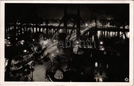 1930 Budapest, megvilágított Erzsébet híd este (EK)