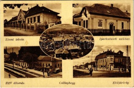 Budapest III. Csillaghegy, elemi iskola, HÉV vasútállomás, Elöljáróság, Ipartestületi székház, autó