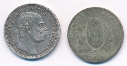 1915KB 1K Ag 'Ferenc József' + 1926. 1P Ag T:1-,3 Adamo K5.1, Adamo P6