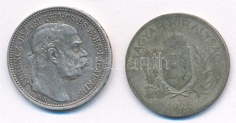 1915KB 1K Ag 'Ferenc József' + 1926. 1P Ag T:1-,3 Adamo K5.1, Adamo P6