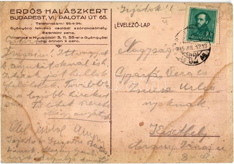 1935 Budapest XIII. Erdős Halászkert kerthelyisége. Palotai út 65. (ma Újpalotai út) (EB) - Image 2