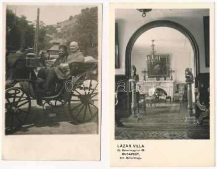 Budapest XI. Gellérthegy, Lázár Villa, belső, Lázár és a felesége hintón. Kelenhegyi út 49. - 2 db fotó